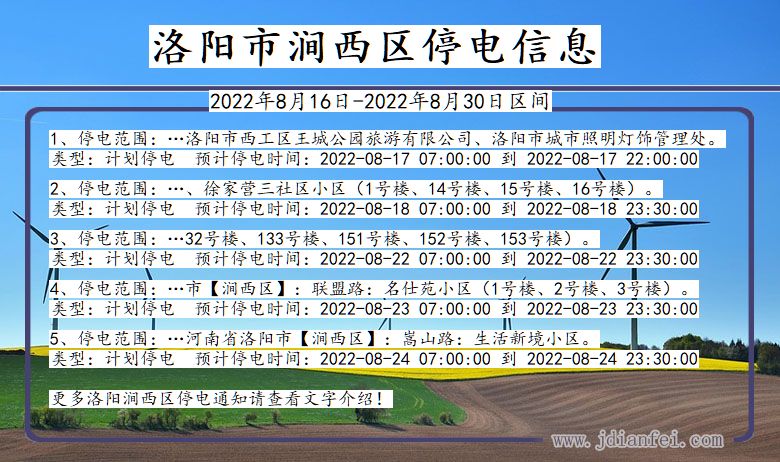 河南省洛阳涧西停电通知