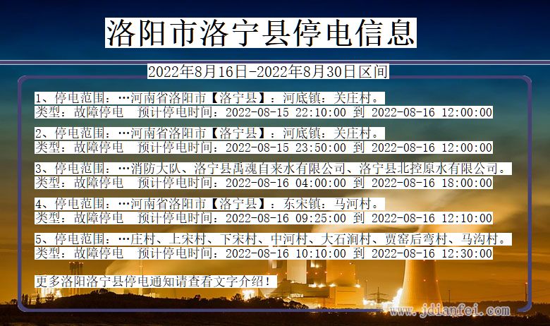洛阳洛宁停电通知 河南省洛阳洛宁停电通知