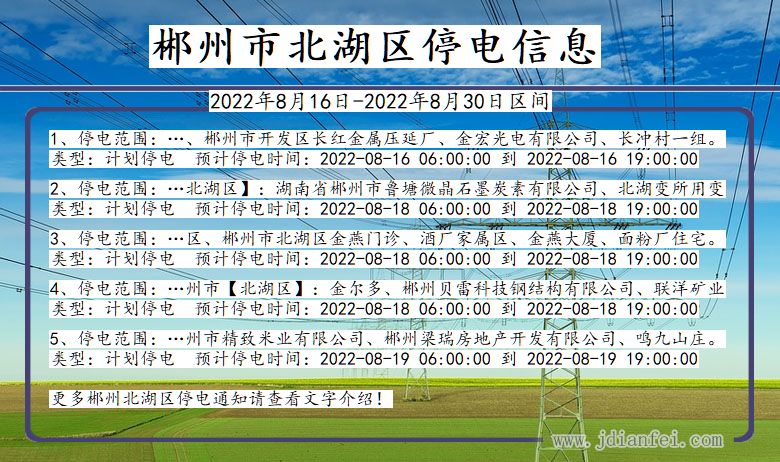 湖南省郴州北湖停电通知