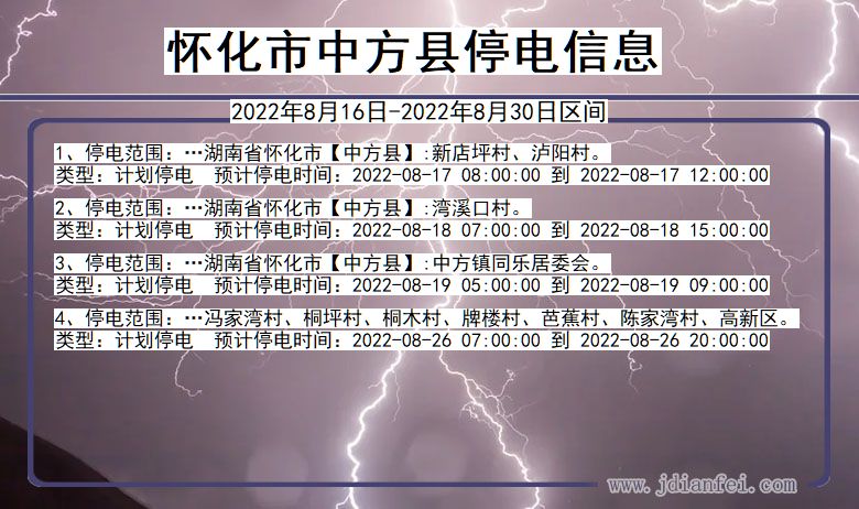 湖南省怀化中方停电通知