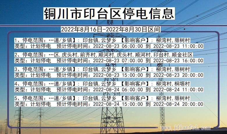 陕西省铜川印台停电通知