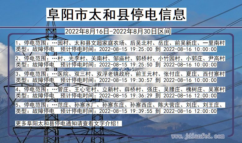 安徽省阜阳太和停电通知