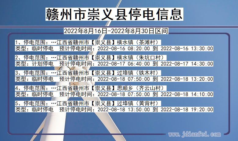 江西省赣州崇义停电通知