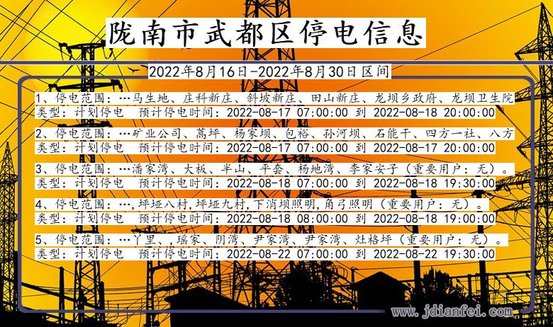 甘肃省陇南武都停电通知