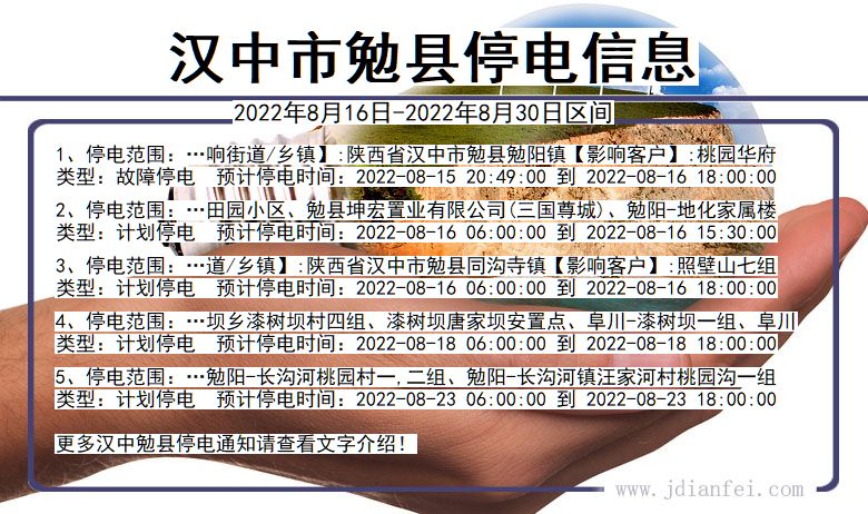 陕西省汉中勉县停电通知