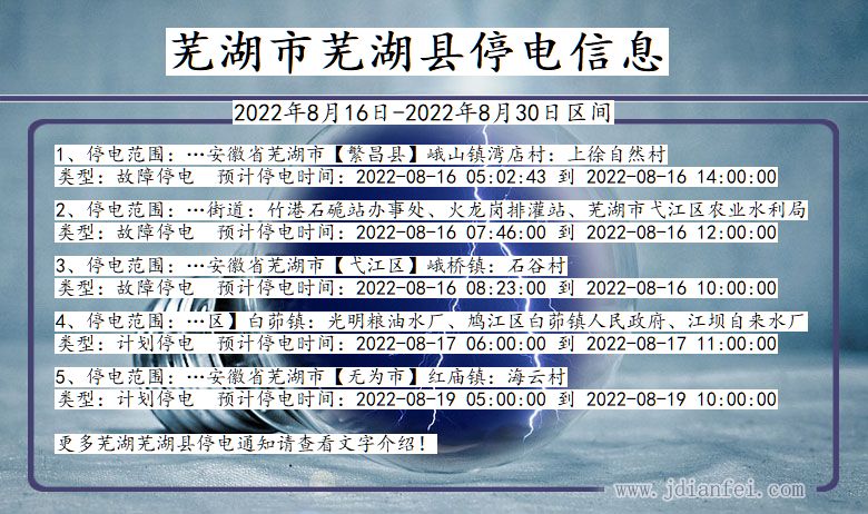 芜湖芜湖2022年8月16日到2022年8月30日停电通知查询_芜湖停电通知