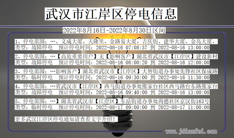 湖北省武汉江岸停电通知