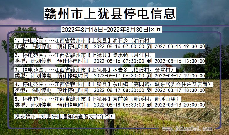 江西省赣州上犹停电通知