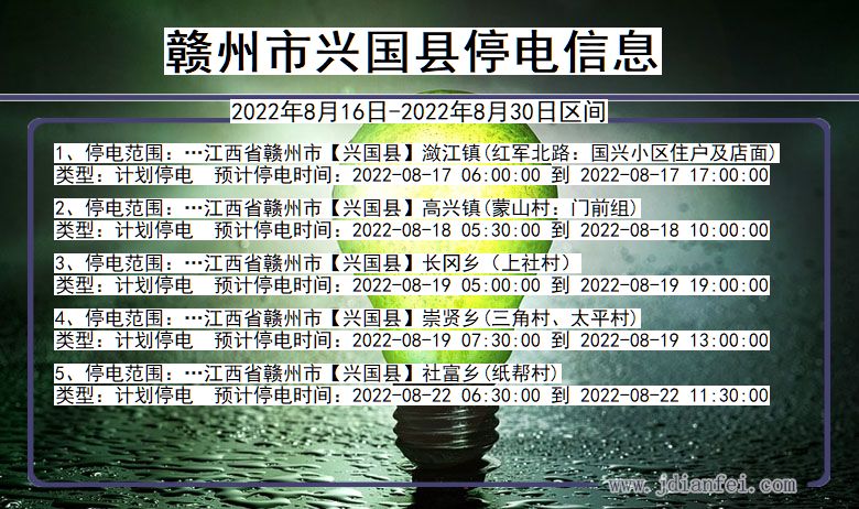 江西省赣州兴国停电通知