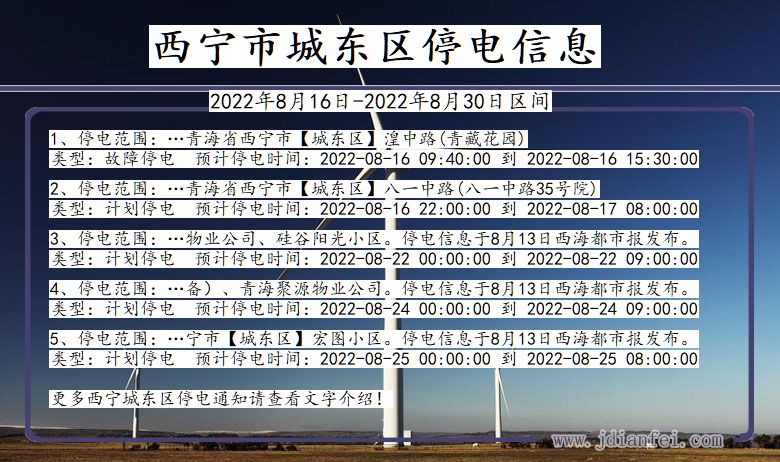 青海省西宁城东停电通知