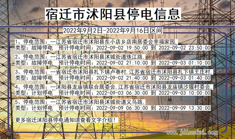 江苏省宿迁沭阳停电通知