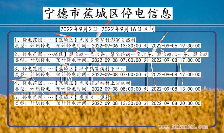 福建省宁德蕉城停电通知