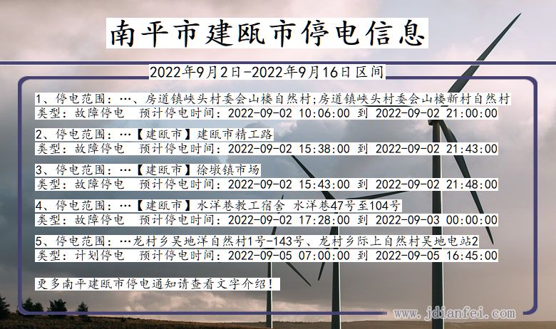 南平建瓯停电通知 福建省南平建瓯停电通知