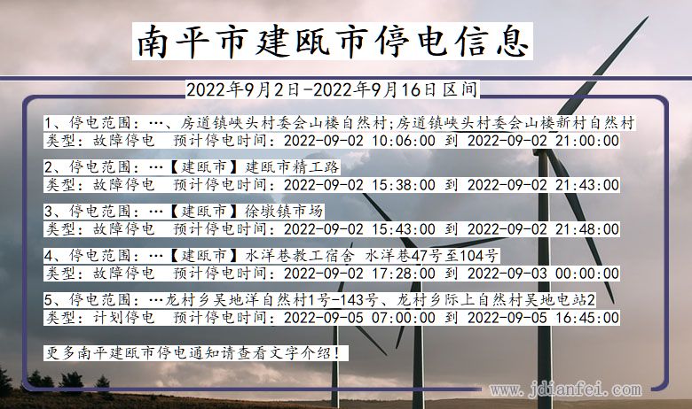 福建省南平建瓯停电通知