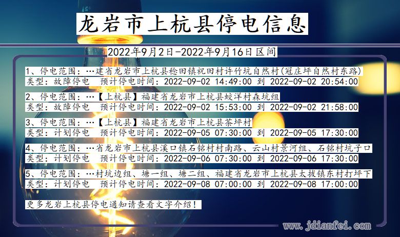 福建省龙岩上杭停电通知