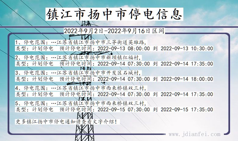 镇江扬中停电查询_2022年9月2日到2022年9月16日扬中停电通知