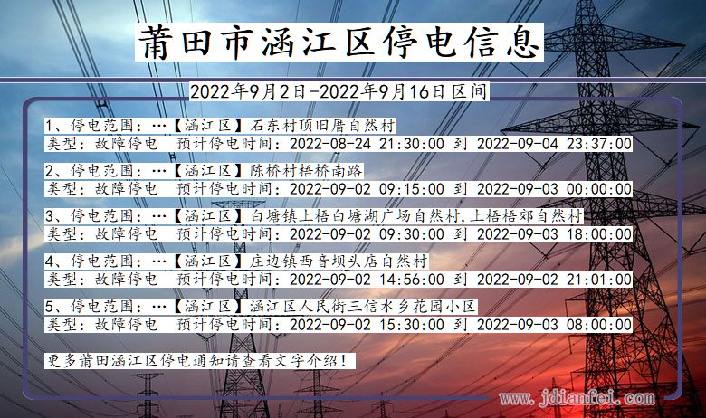 福建省莆田涵江停电通知