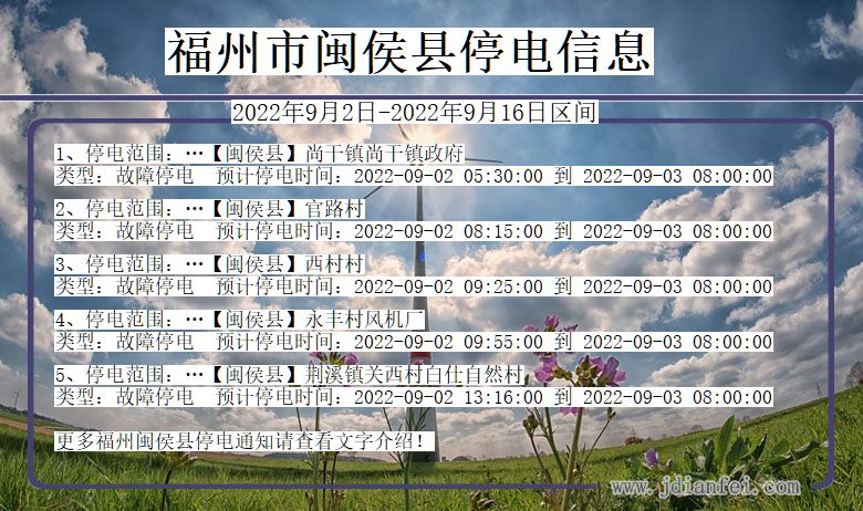 福建省福州闽侯停电通知