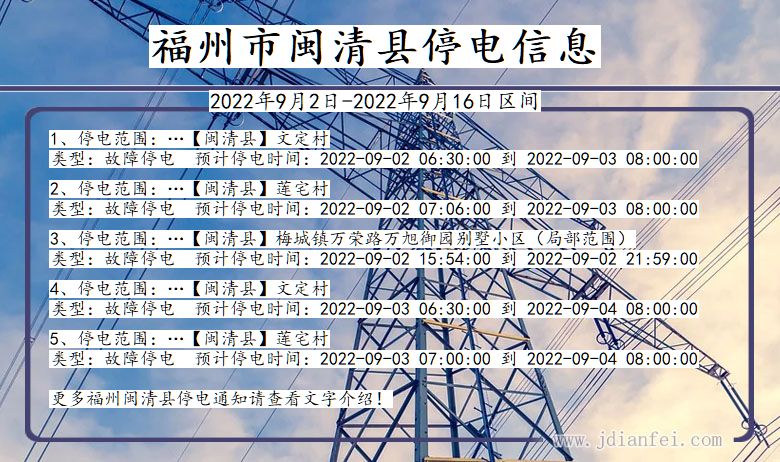 福建省福州闽清停电通知