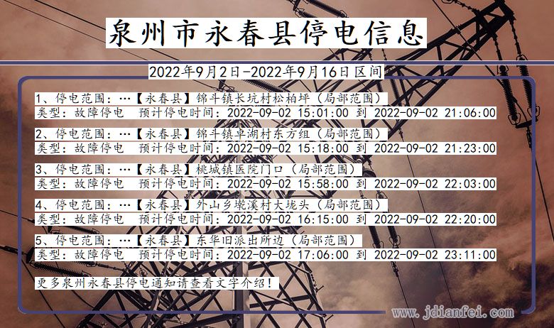 福建省泉州永春停电通知