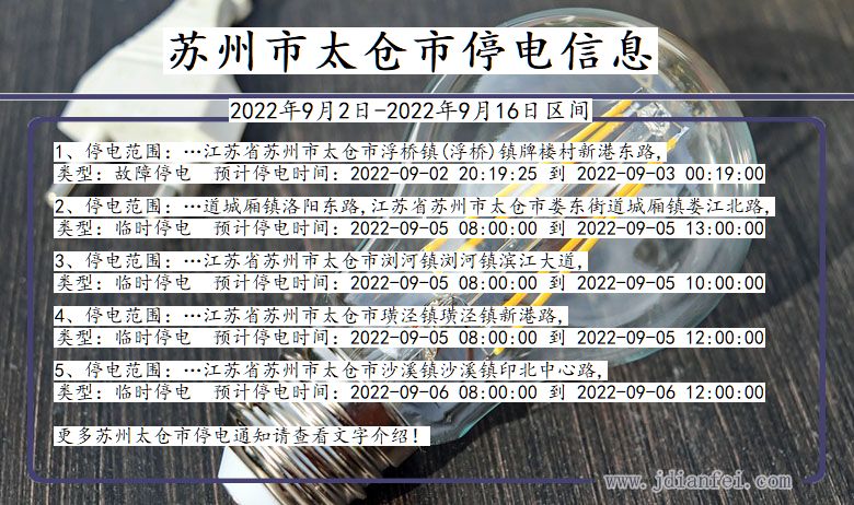 江苏省苏州太仓停电通知