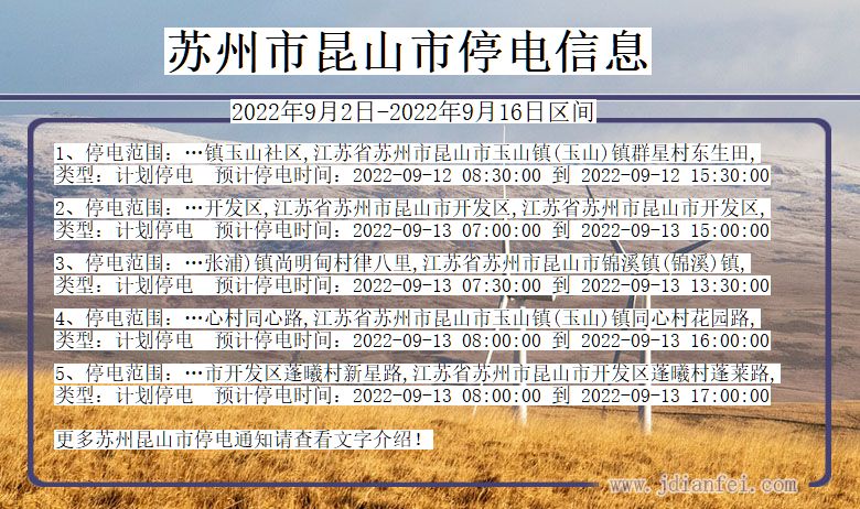 江苏省苏州昆山停电通知