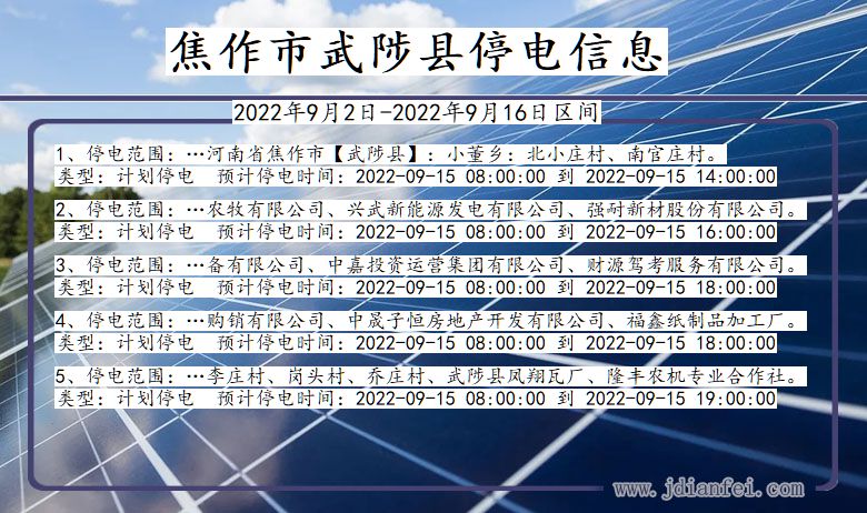 河南省焦作武陟停电通知