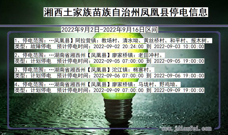 湖南省湘西凤凰停电通知