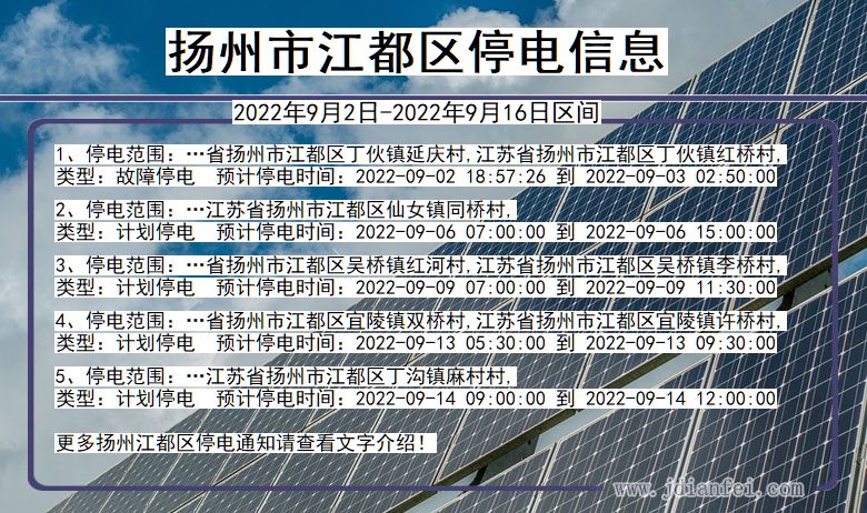 江都2022年9月2日到2022年9月16日停电通知查询_江都停电通知公告