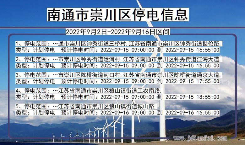 江苏省南通崇川停电通知