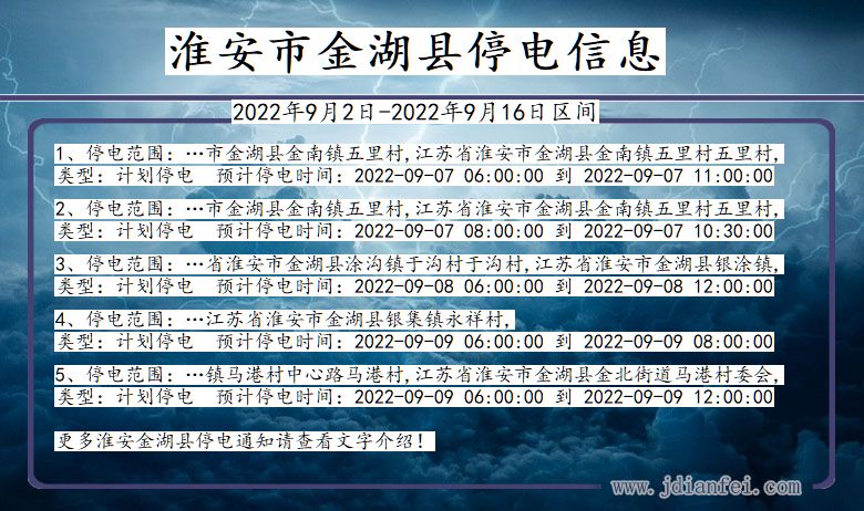 淮安金湖停电_金湖2022年9月2日到2022年9月16日停电通知查询