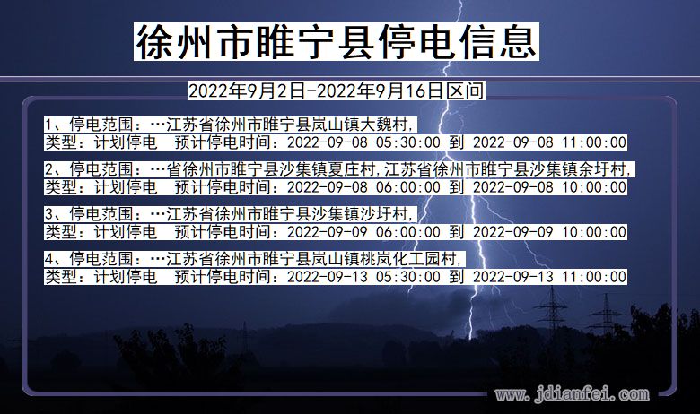 江苏省徐州睢宁停电通知