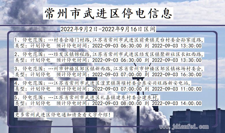 江苏省常州武进停电通知