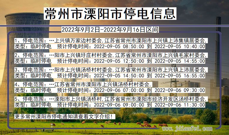 常州溧阳2022年9月2日到2022年9月16日停电通知查询_溧阳停电通知