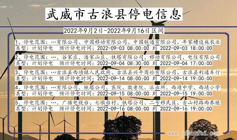 武威古浪停电_古浪2022年9月2日到2022年9月16日停电通知查询