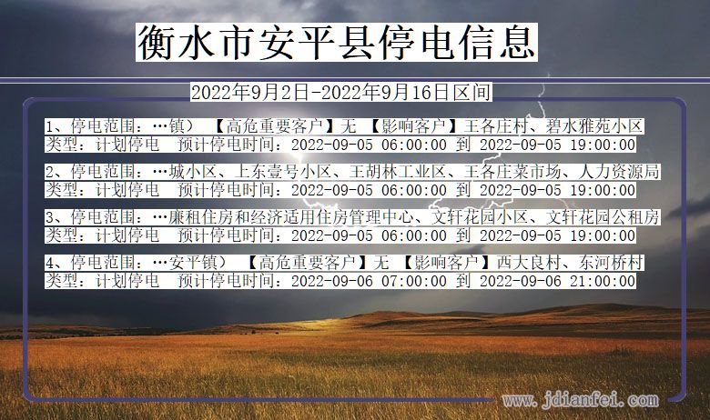 河北省衡水安平停电通知