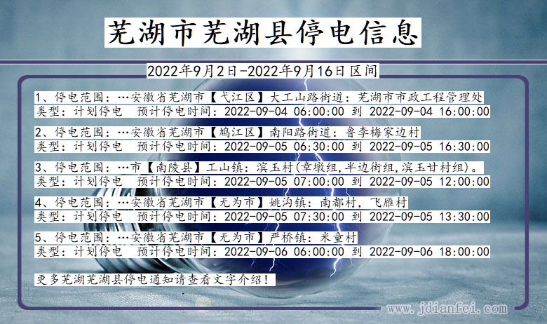 安徽省芜湖芜湖停电通知