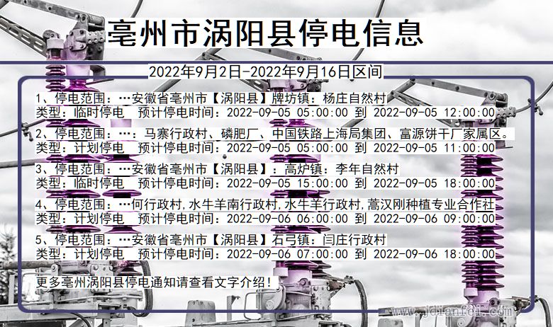 涡阳2022年9月2日到2022年9月16日停电通知查询_涡阳停电通知公告