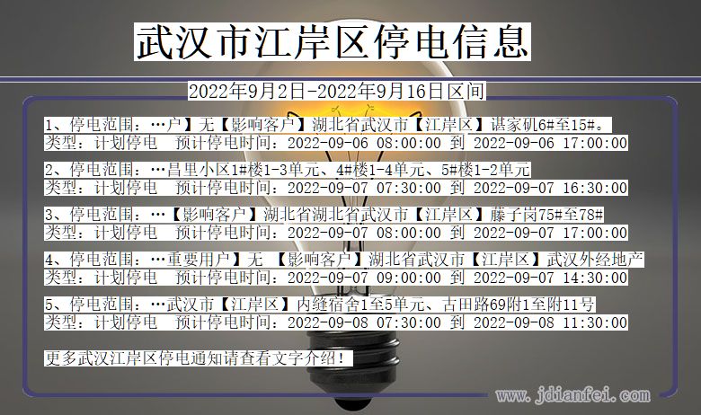 湖北省武汉江岸停电通知