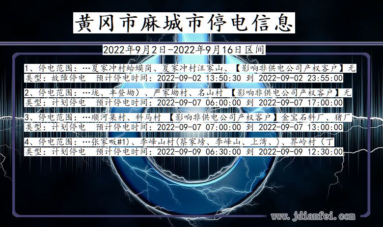 湖北省黄冈麻城停电通知