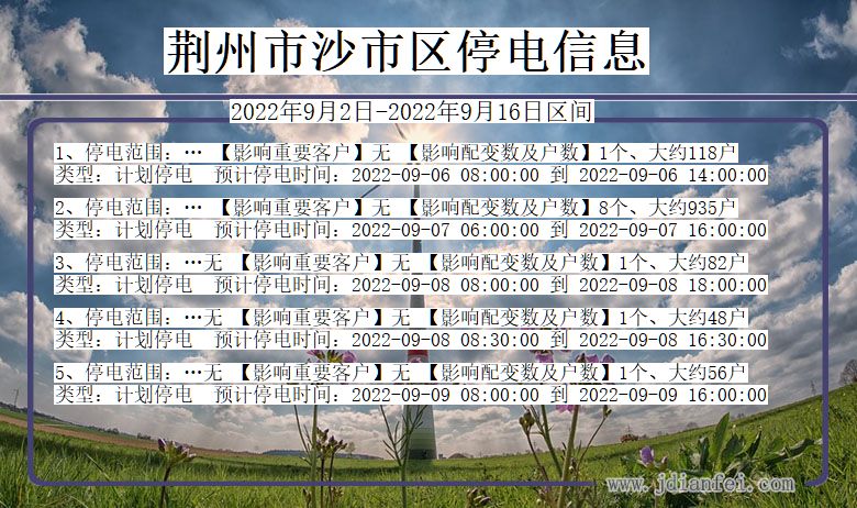 荆州沙停电_沙2022年9月2日到2022年9月16日停电通知查询