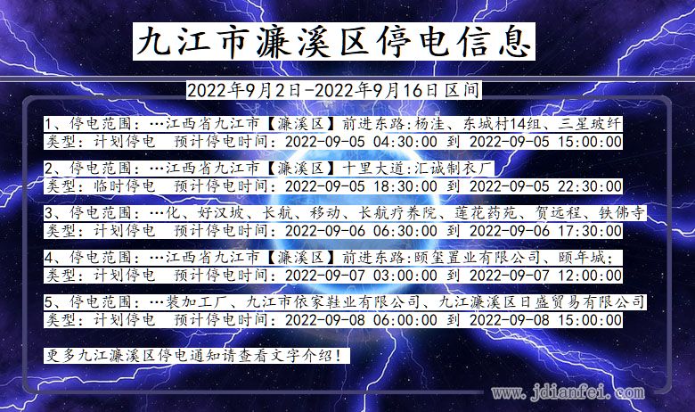 江西省九江濂溪停电通知