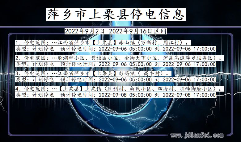 上栗2022年9月2日到2022年9月16日停电通知查询_萍乡上栗停电通知