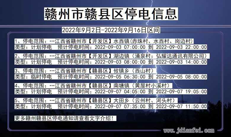 江西省赣州赣停电通知