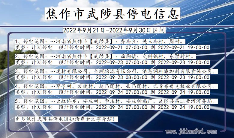 河南省焦作武陟停电通知