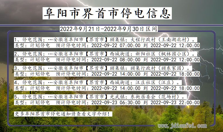 安徽省阜阳界首停电通知