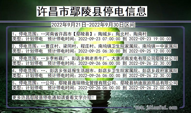 许昌鄢陵2022年9月21日到2022年9月30日停电通知查询_鄢陵停电通知