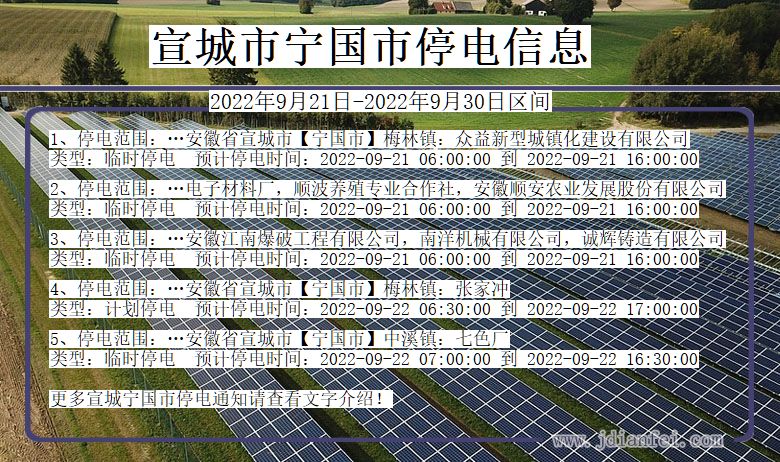 安徽省宣城宁国停电通知