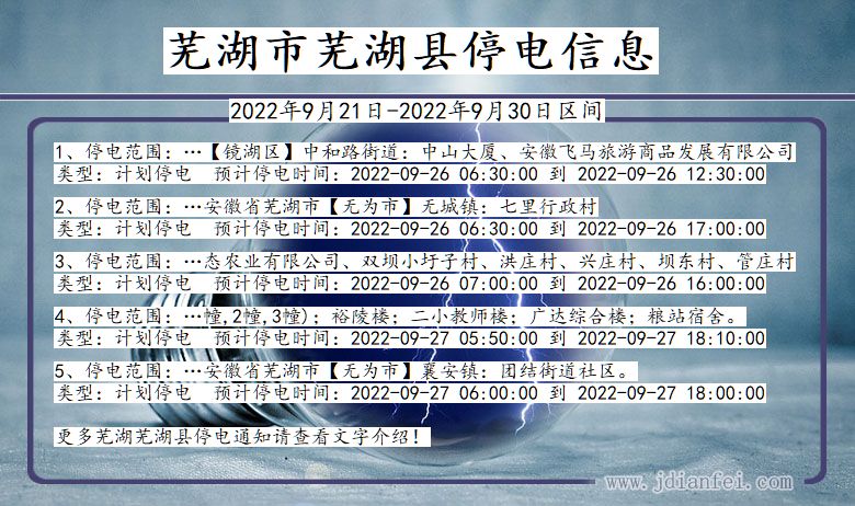 芜湖芜湖停电_芜湖2022年9月21日到2022年9月30日停电通知查询