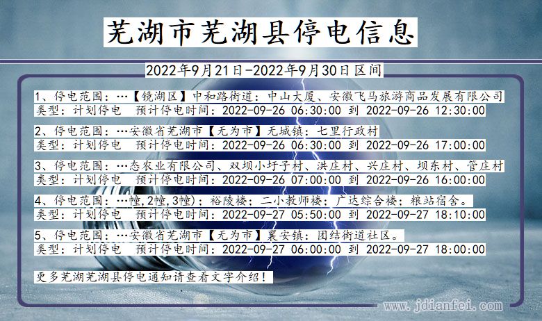 安徽省芜湖芜湖停电通知